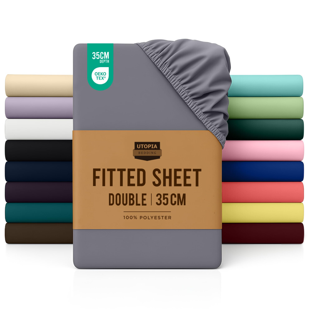 Utopia Bedding Grey Fitted Sheet Double, - Deep Pocket 14 Inch (35 Cm) - Easy Care - Oeko-Tex Certified - Soft Brushed Microfibre Fabric - Shrinkage