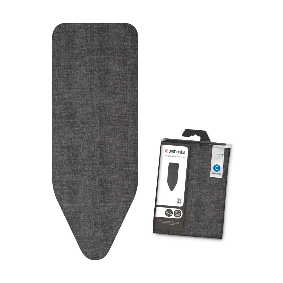 Brabantia 8Mm Thick Underlay Ironing Board Cover (C Board/Denim ) Heat-Resistant, Non-Slip, Cord Fastener Black
