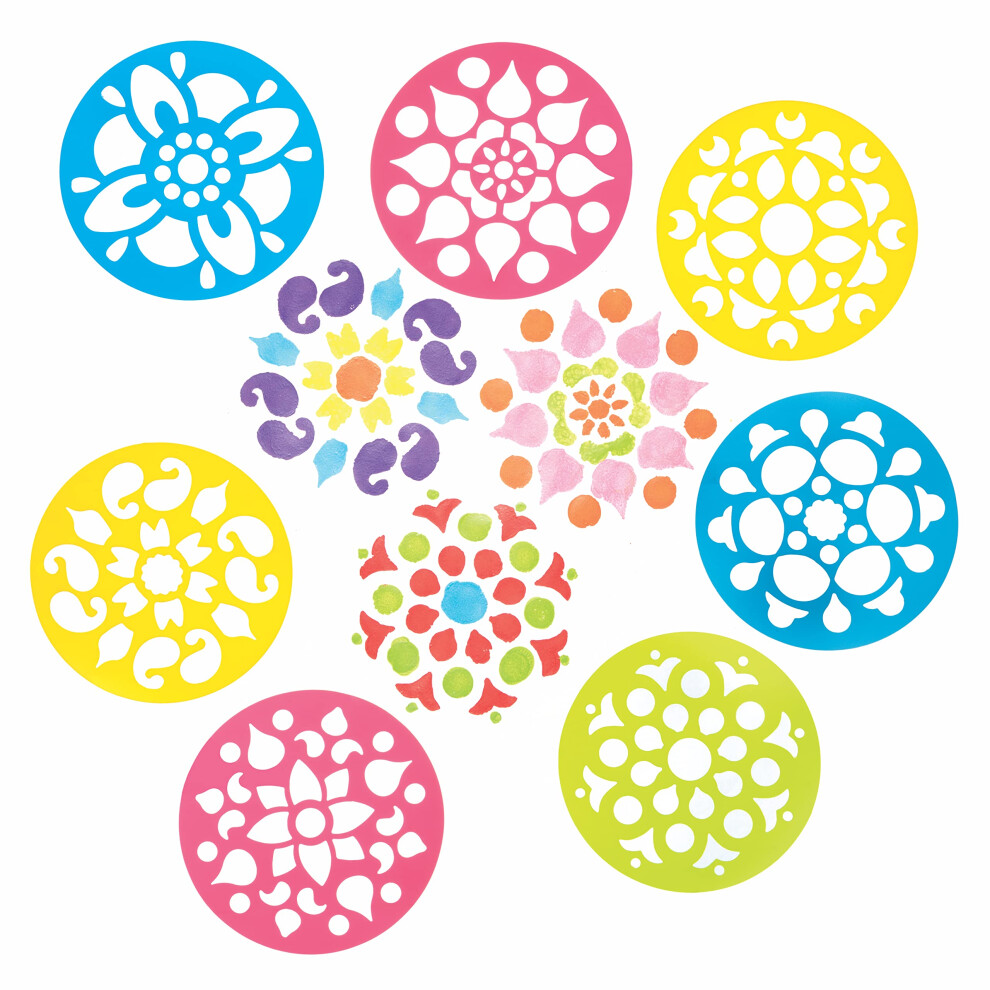 Baker Ross Fe763 Rangoli Stencils - Pack Of 8, Washable Stencils For Kids To Decorate Cards, Pictures, Painting And Printing Projects 74554737