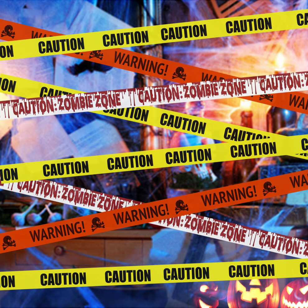 Jsdoin Halloween Decorations Caution Tape 30M Yellow Hazard Warning Props Fright Tape For Zombie Party Haunted House Party Danger Areas Decoration 11239734