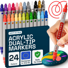 ARTISTRO Acrylic Paint Markers for Rock, Fabric, Wood, Glass, Craft - 24 Quick Dry Dual-Tip Paint Pens for Halloween Decorations - Pumpkin Painting K