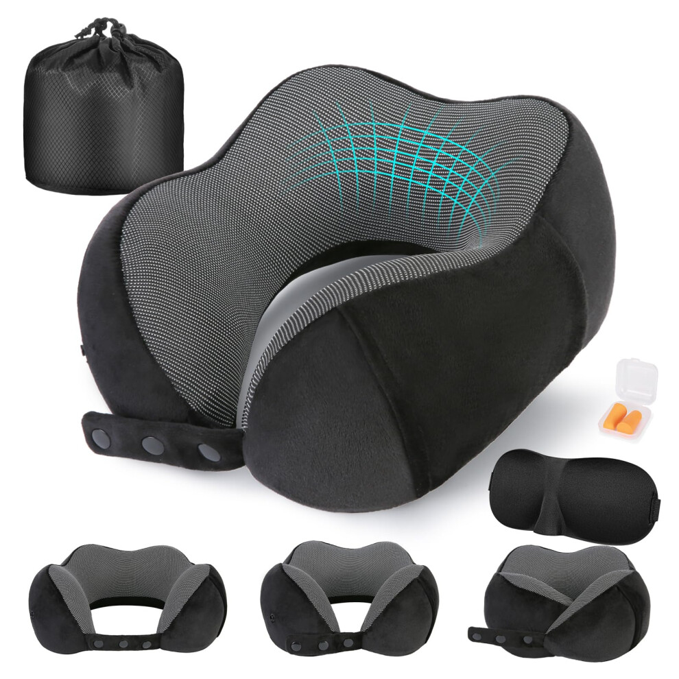 Cirorld Travel Pillow For Airplane, Neck Pillow For Travel, Memory Foam Travel Neck Pillow For Adults, Adjustable & Compact Flight Pillow, Ergonomic