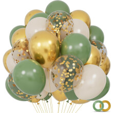 68Pcs Balloons Kit 12 Inch Sage Green Balloon Sand White Metallic Gold Balloon Confetti with Ribbons, PartyBalloons for Baby Bridal Shower wedding Bi