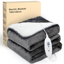 Electric Heated Blanket Throw,Electric Throw with 4 Heat Settings & 4 Hours Auto-Off Timer, LCD Display,Grey Heating Blanket Flannel Sherpa for Sofa