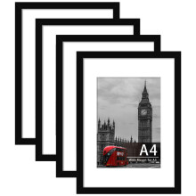 Tinkeps 4 Pack A4 Black Picture Frame, Engineered Wood and Plexiglass, A4 Frame with Mount for A5 Prints, Photos, and Posters, Tabletop and Wall Moun