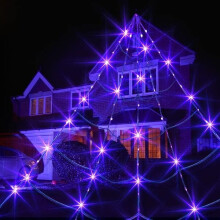 Eambrite Halloween Decorations Giant Spider Web with Purple Lights Light up Black Spiderweb Mains Powered Halloween Outdoor Lights Waterproof for Gar