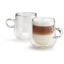 Judge Duo Latte Set of 2 Double Walled Glass Coffee Cups with Handle, Hollow Vacuum Sealed, Heat Resistant, 325ml Latte Cup