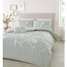 Catherine Lansfield Meadowsweet Floral Reversible Double Duvet Cover Set with Pillowcases Green