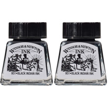 Winsor & Newton 1005030 Drawing Ink 14ml Black Indian (Pack of 2)