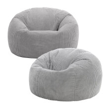 icon Kingston Cord Bean Bag, Set of 2, Dawn Grey, Large Adult Bean Bag Chair with Filling Included, Comfy Chair, Living Room Furniture, Bedroom Furni