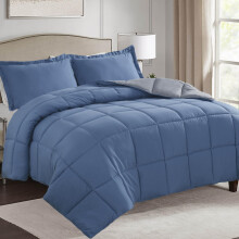 HIG 3 Pieces Dusty Blue Reversible Duvet Double - 200 x 200cm - Coverless Duvet with Baffle Box Design - 10.5 Tog Down Alternative Comforter Set with