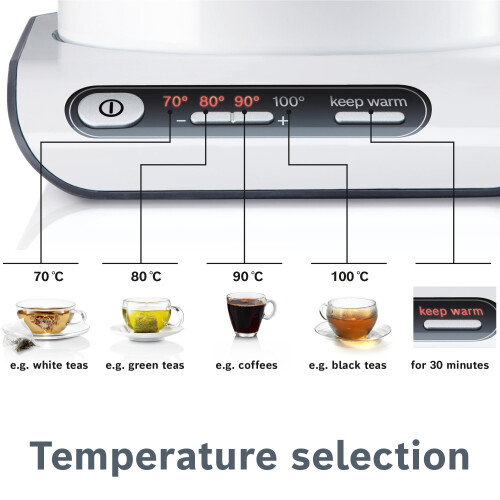 Bosch Bosch Styline TWK8631GB Variable Temperature Cordless Kettle, 1.5 litres,3000W - White 2