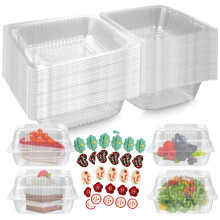 Surflyee 50PCS Boxes Individual for Cake Slice Portions, 5.5 Inch Clear Boxes for Food, Use for Large Muffin, Salad, Cheese, Suitable for Home Baking