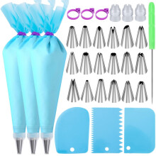 Piping Bags and Nozzles Set, Cakes Decorating Kit Supplies with 3 Reusable Pastry Bags, 18 Frosting Tips, 3 Couplers, 3 Bag Ties, 3 Cake Scraper, 1 C