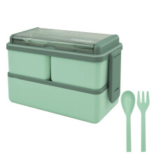 Jsdoin Bento Lunch Box Stackable,1400ml Containers with 3 Removable Compartments and Cutlery, Leak Proof 2 Layer Boxes, for Adults Kids Office Microw