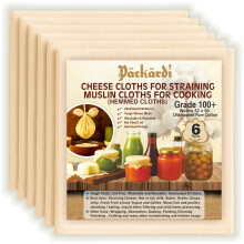 Grade 100+ PACKARDI Cheesecloth Pack of 6 Muslin Cloths for Cooking 50x50 cm, Reusable and Washable Cheese Cloths for Straining, 100% Unbleached Pure