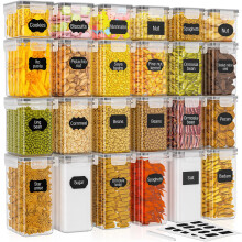 PurKeep 24 Pack Food Storage Containers - 33.6L, Airtight Kitchen Storage for Cereal, Flour, Sugar & Baking Supplies with 24 Labels, 3 Szie