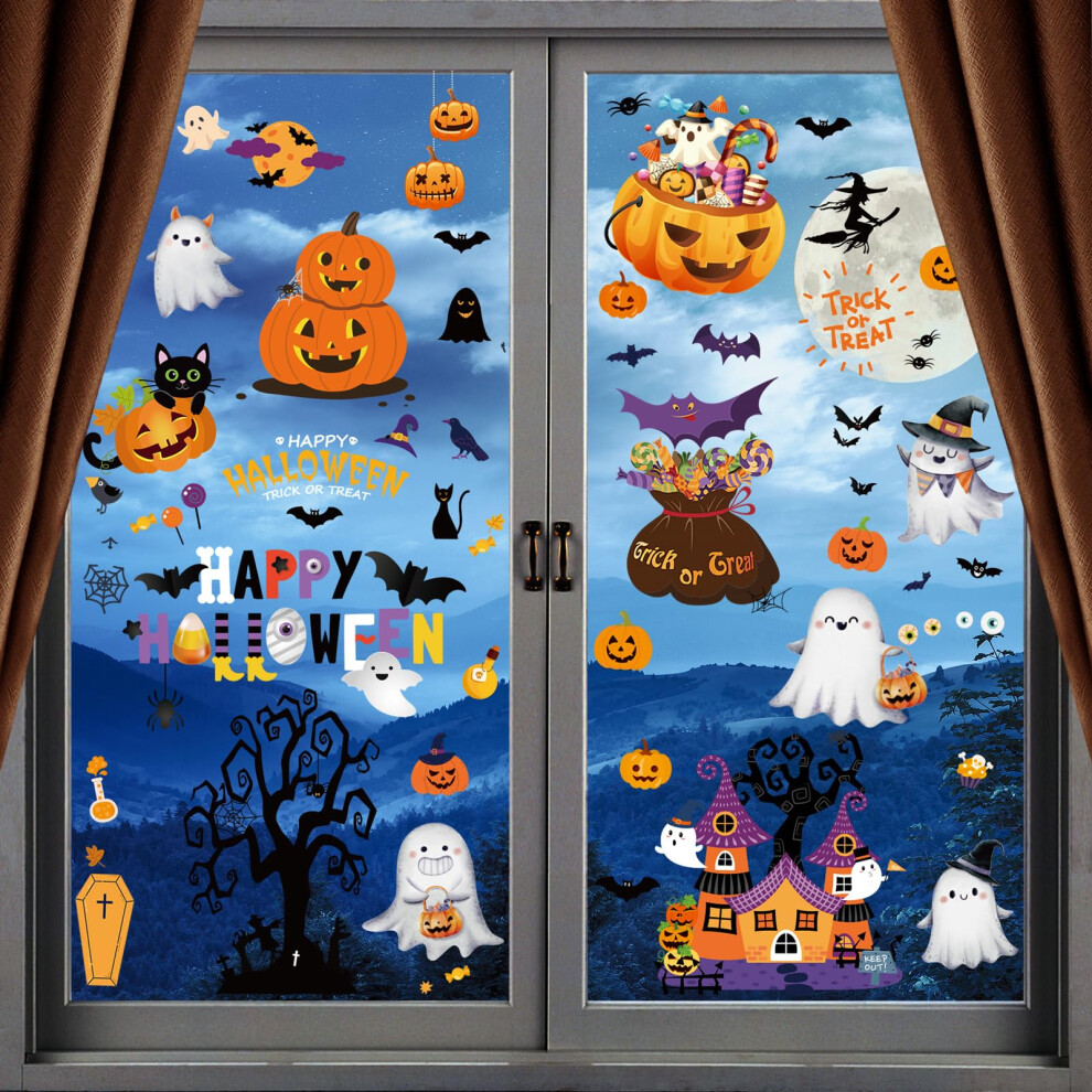 Halloween Window Stickers - 9 Sheets Cute Bat Witch Ghost Spider Pumpkin Stickers For Window Decal Party Decorations Xyxu