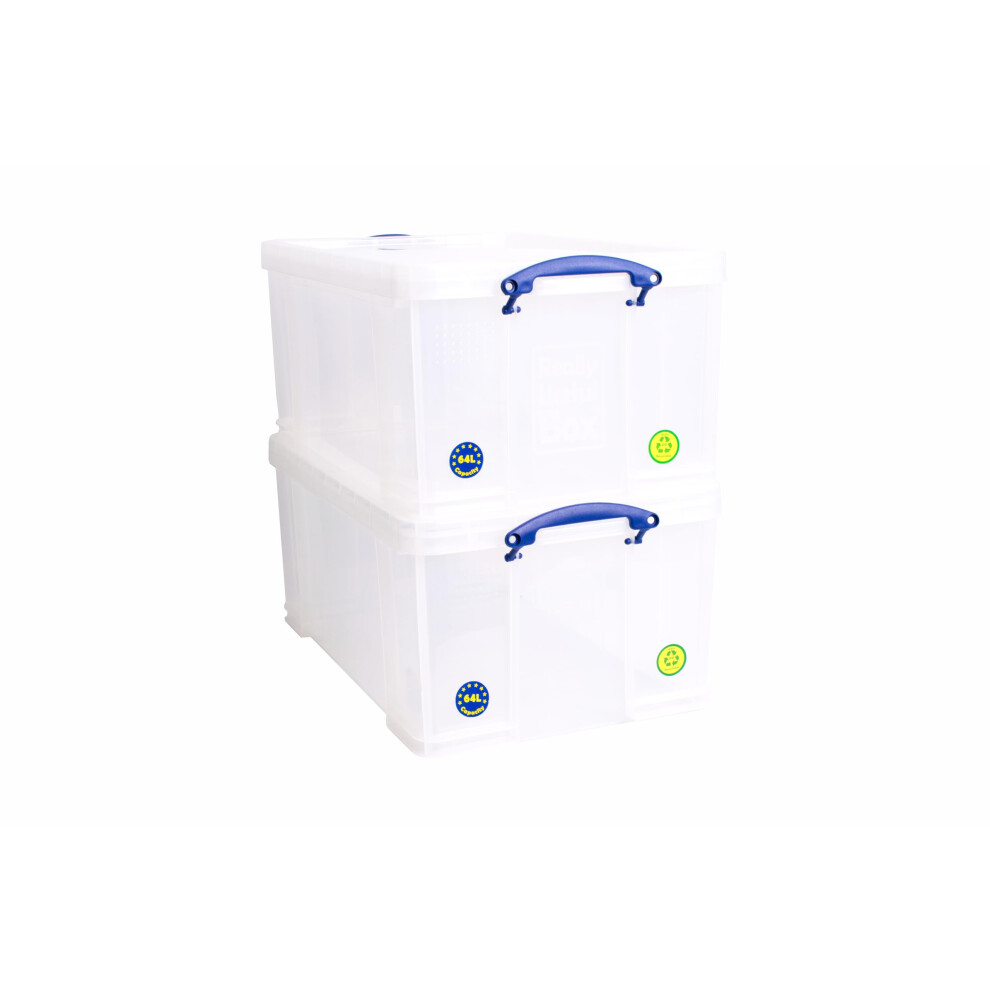 Really Useful Box Plastic Storage 64 Litre Clear (Pack Of 2)