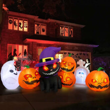 Danxilu 8FT Long Halloween Inflatables Outdoor Pumpkin with Black Cat Built-in LED Lights, Inflatable Halloween Decorations Blow Up Decor for Outside
