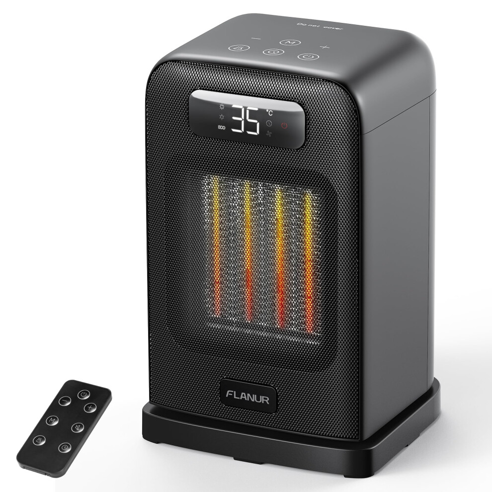 Flanur Portable Space Heater With Thermostat, 1500W Ptc Ceramic Fast Heating & Eco Mode - 2-In-1 Heater Fan, Remote, Digital Display, 12H Timer, Unde 95550824