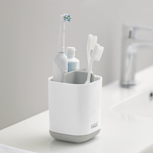 Joseph Joseph Joseph Joseph Easy-Store - Compact Toothbrush Holder Caddy Bathroom Storage- White/Grey 1