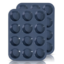 Super Kitchen Set of 2 Large Muffin Tray 12 Cup Silicone Muffin Pan, Non-Stick Muffin Cupcake Tin, Baking Mould for Muffins or Cupcakes, Bakeware 33