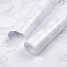 Hode White Marble Effect Vinyl Wrap, Sticky Back Plastic Roll, Peel and Stick Self Adhesive Wallpaper, Kitchen Cupboards Counter Furniture Worktop Vi