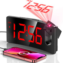 GOLOZA Projection Alarm Clocks Bedside, Digital Clock with 180 Projector, 3-Level Brightness Dimmer, LED Display, USB Charger, Progressive Volume, 9