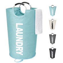 Maxsilan 125L X-Large Laundry Basket, Freestanding Tall Clothes Hamper, Collapsible Laundry Bag, Light Blue