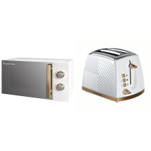 Russell Hobbs 17 Litre 700W White Solo Manual Microwave With Groove Design & 26391 Groove 2 Slice Toaster, Tactile 3D Design Bread Toaster with Froze