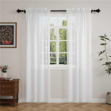 GFCC Voile Curtains, 90 Drop 2 Panels White Net Curtains for Windows Rod Pocket Sheer Curtain Semi Transparent Eyelet Sheer Curtain Panel for Bedroom