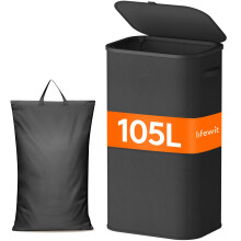 Lifewit 105L Plastic Laundry Hamper with Lid, Foldable Laundry Basket with Removable Bag and Lid, Large Tall Dirty Clothes Hamper for Laundry Room, B