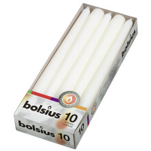 Bolsius Tapered Dinner Candles - White - Pack of 10 - 3.9x9.8x25.2 cm - Unscented - 7,5 Burning Hours