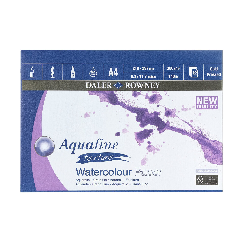 Daler Rowney Gdaagpa4 Aquafine Aquarelle Artists Watercolour Pad A4 12 Sheets 300Gsm Not Surface, White 69346095