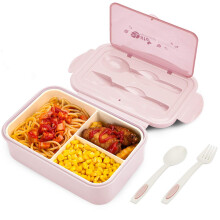BIBURY Lunch Box, Leakproof Bento Box for Kids Adults, Food Container with 3 Compartments and Cutlery Set, BPA Free, Microwave and Dishwasher Safe Me