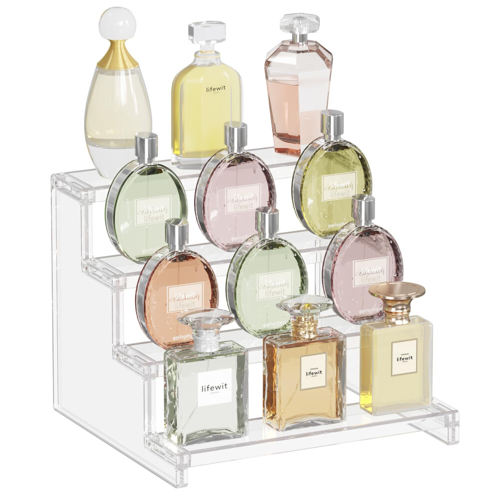 Lifewit Perfume Stand Organiser, 4 Tier Clear Plastic Fragrance Storage For Vanity, Makeup Cosmetics Skincare Aftershave Holder Desktop, Dessert Figu