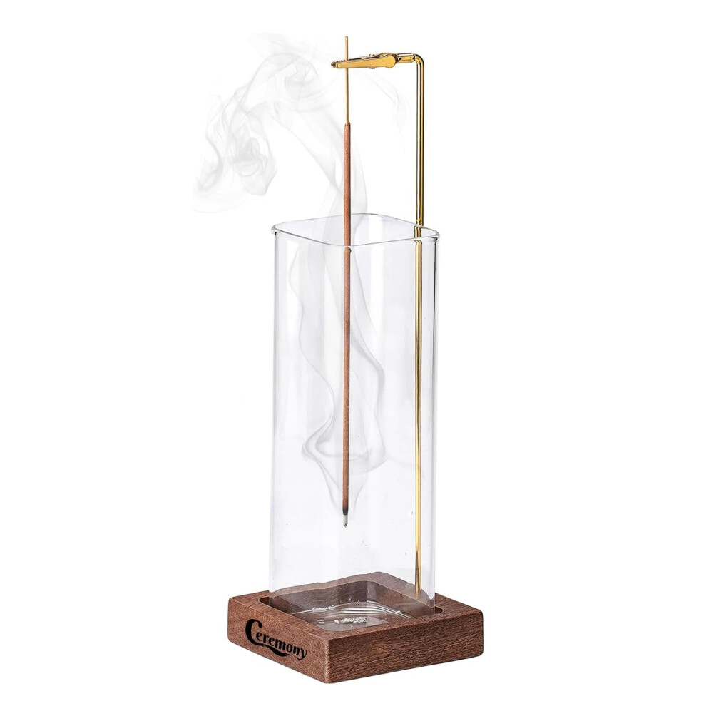 CEREMONY Incense Holderï¼Wood Incense Holder for Sticks with Glass Ash Catcherï¼Incense Burner for Meditation Yoga Spa Room Decor-image-OPC-PMGTFJM-NEW