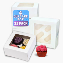 PACK N TRADE 25 Pcs cupcake boxes 4 hole - Multifunction Inserts Deep muffin boxes – White cake box (17 x 17 x 7.5 cm) with Clear Window - Ideal for
