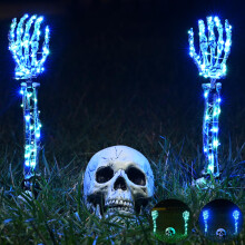 Maxee Halloween Lighted Skeleton Set, Skull Arms Stakes with 2 Blue 3 m LED Lights & 2 Green 3 m LED Lights (3 Modes), Realistic Halloween Decoration