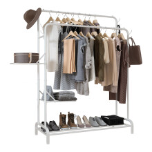 Klass Home Collection White Heavy Duty Clothes Rail With Folding Shelves, 100KG Garment Rack With Double Hanging Clothing Rails, 3 Shelves, Coat Shoe