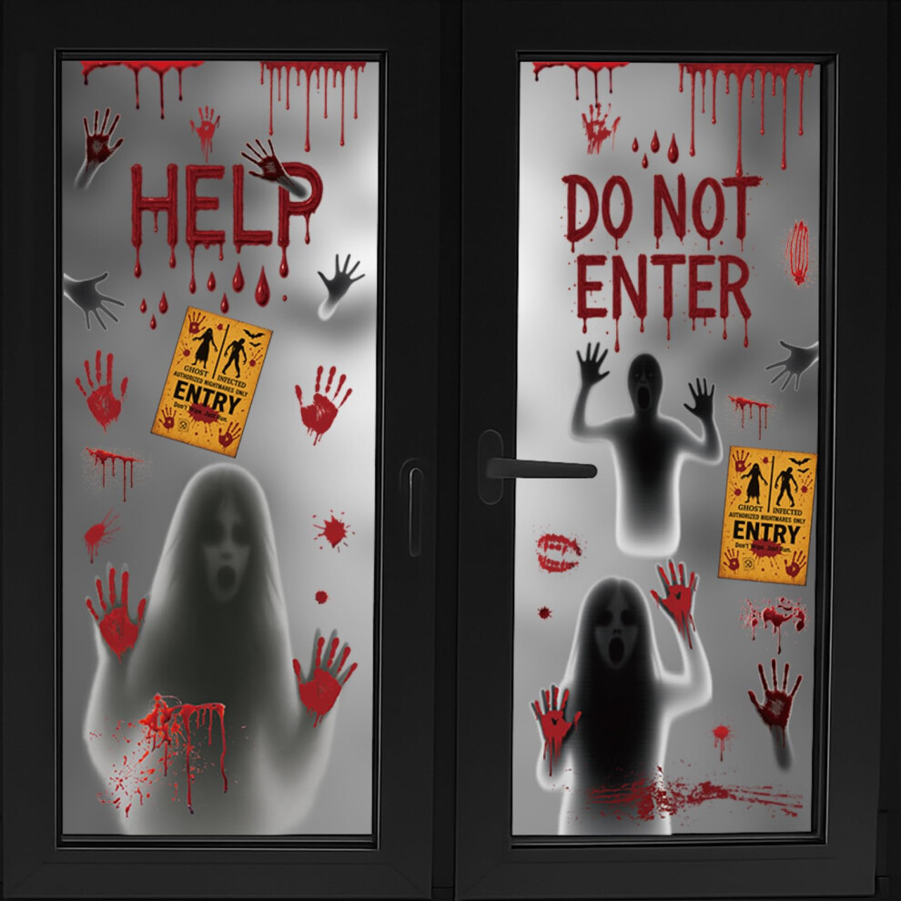 Large Size Halloween Window Stickers Bloody Halloween Window Decorations Scary, Double Sided Halloween Window Clings Bloody Handprints Silhoue Zindoo