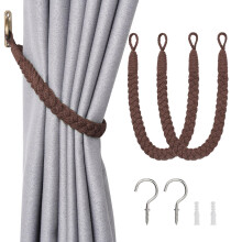 Pretty Jolly 2 Pack Natural Cotton Rope Curtain Tiebacks Elegant Boho Style Decorative Drape Tie Backs Soft Hand-Woven Rope Curtain Holdbacks with Me