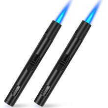 Jet Lighter Windproof Gas Lighter Refillable Butane Torch Lighter Long Reach Flame Fire Lighter for Candle, BBQ, Kitchen, Fireplaces (2 Pack Black) (