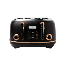 Haden Heritage Black Toaster 4 Slice - Adjustable Browning Control, Reheat and Defrost Functions 4 Slice Toaster - Stainless Steel Toaster 4 Slice -