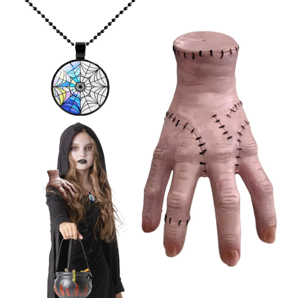 Qoibraze Thing Hand Addams Family, Scary Realistic Fakething Hands With Necklace, Cosplay Hand Scary Props, Halloween Decorations Gift For Fans Adult