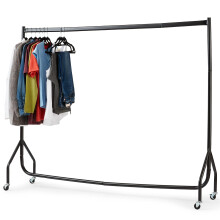 House of Home Heavy Duty Metal Clothes Rail 5ft x 5ft with Wheels - 1 Tier Single Rail Wardrobe Replacement - Hanging Clothing Rack - Storage & Organ
