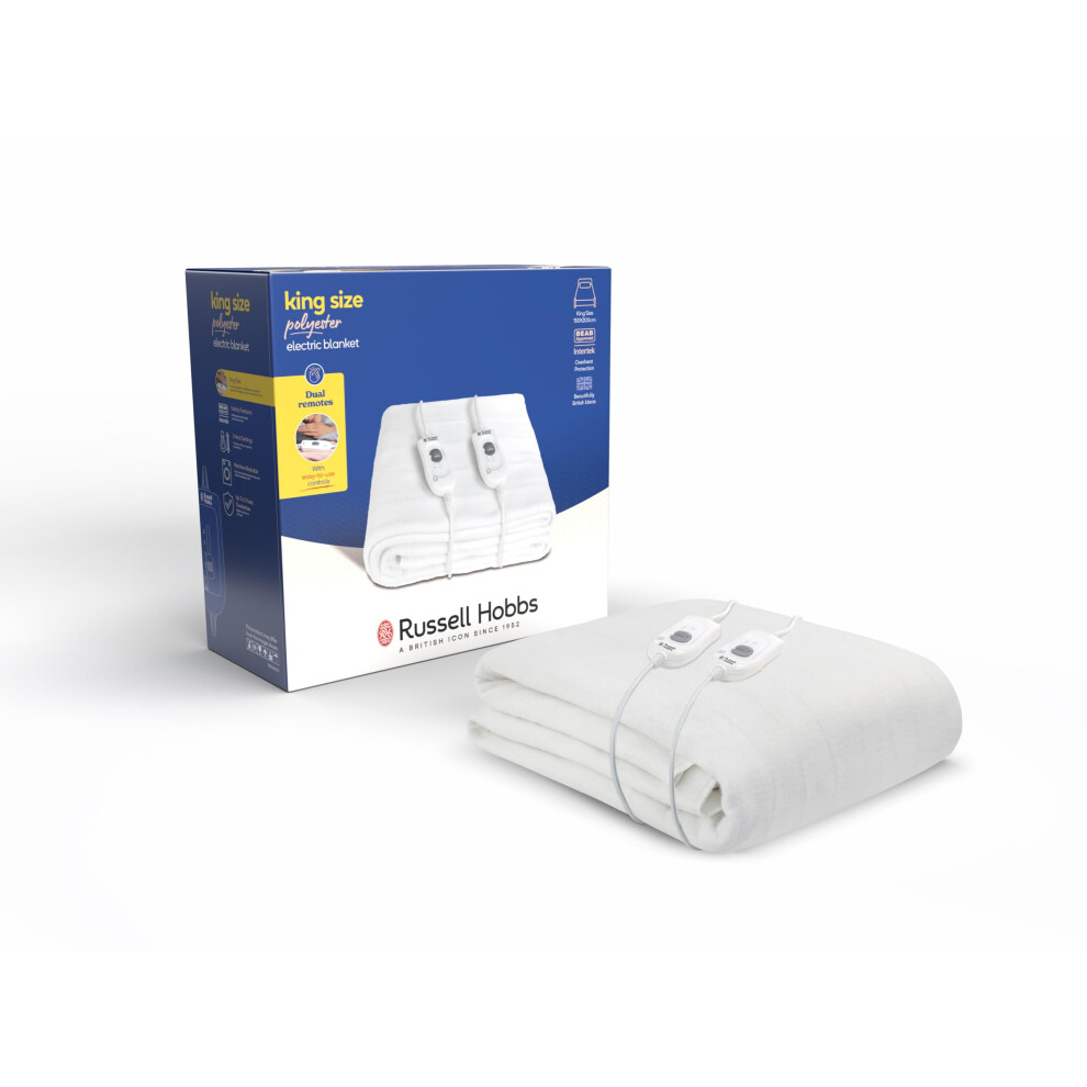 Russell Hobbs Electric Blanket, Heated King Fitted Underblanket, 3 Heat Settings, Low Energy & Energy Efficient, Machine Washable, 2x Remote, 150 X 2-image-OPC-PMGTGJY-NEW