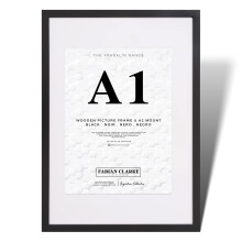 Fabian Clarke London A1 Modern Black Wooden Picture Photo Frame with White A2 Mount to Hang Portrait or Landscape