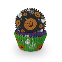 Anniversary House 75 Halloween Cupcake Cases - Heavy Duty Greaseproof Paper Baking Cups with Pumpkin, Ghost & Spooky Icon Designs - Muffin & Cupcake